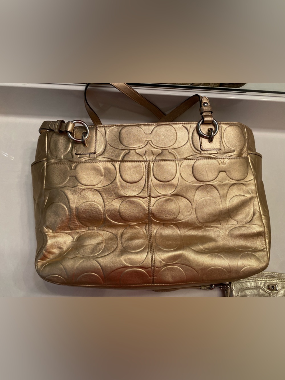 Coach Metallic Gold Leather Signature Tote with Matching Wristlet - Picture 4 of 11